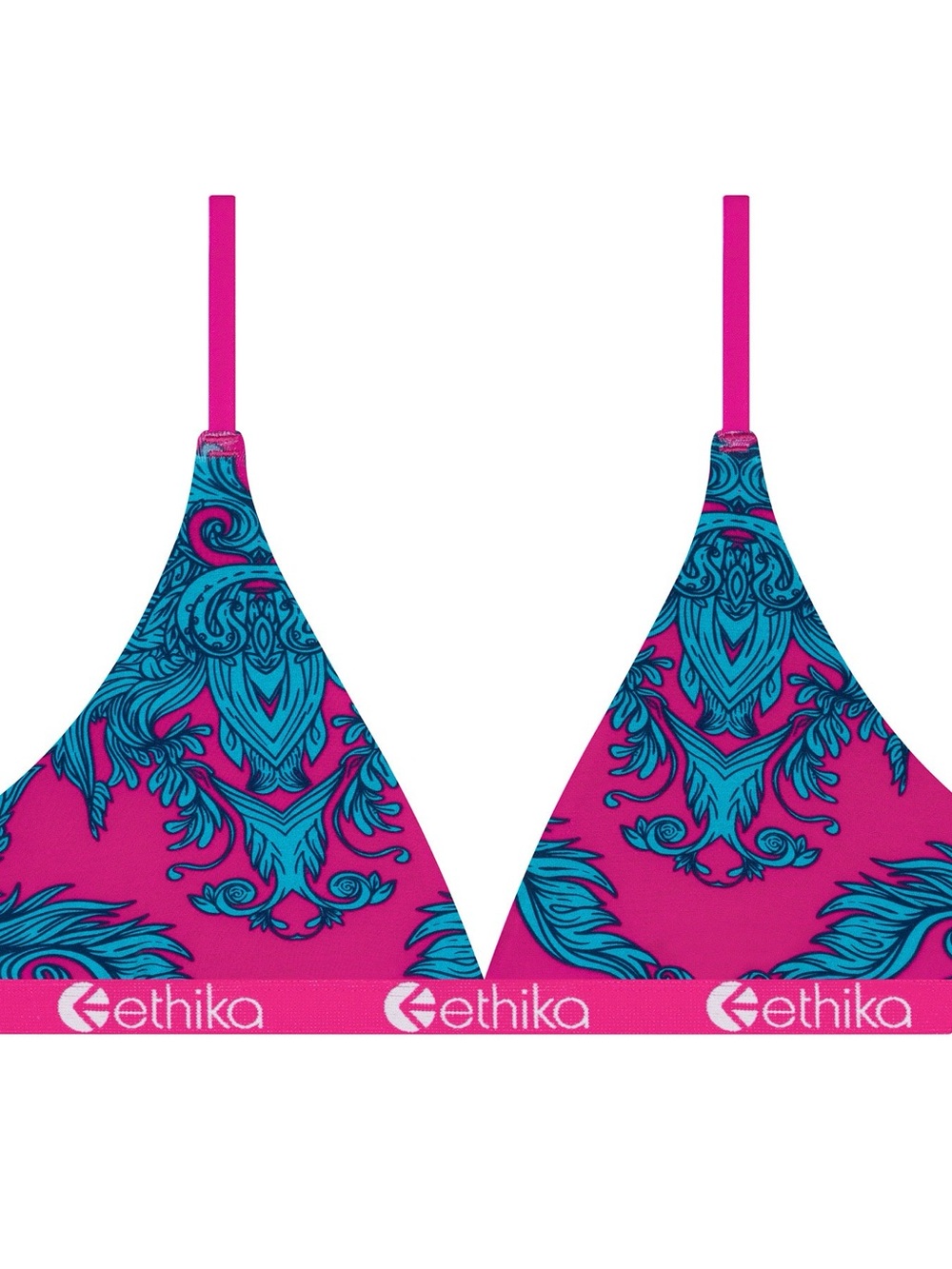 ethika "Pink Candy" Hot Pink & Teal Ornamental Triangle Bralette Size L